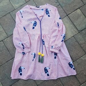 Women's PopReal Red & White Stripe Navy Toucan Print Tunic Size Medium Boho Chic